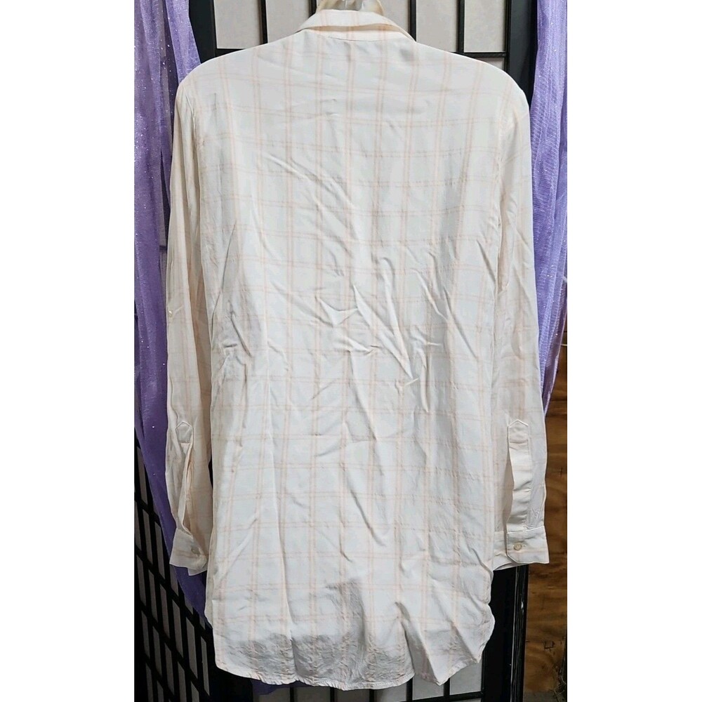 Calvin Klein Long Sleeve Roll Tab Peach & White Plaid Button Down Shirt - Sz S - Picture 6 of 9
